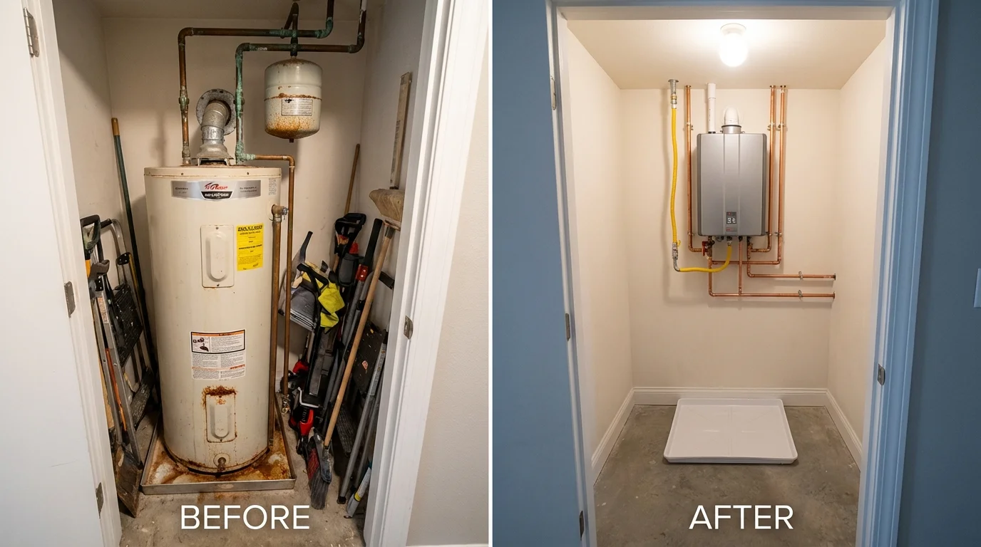 Tank water heater versus wall-mounted tankless unit comparison for Gowanda, NY homeowners