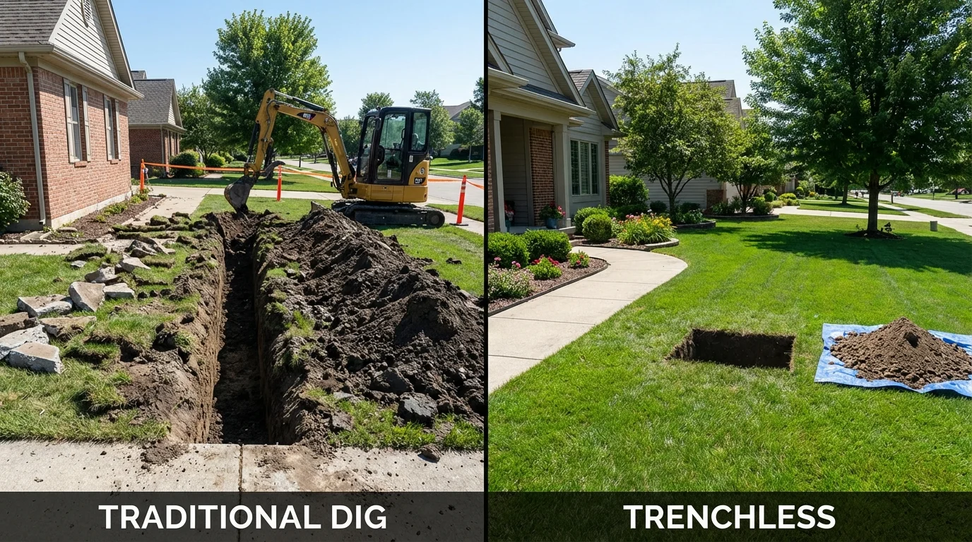 Trenchless sewer repair with minimal yard damage versus traditional excavation in Gowanda, NY